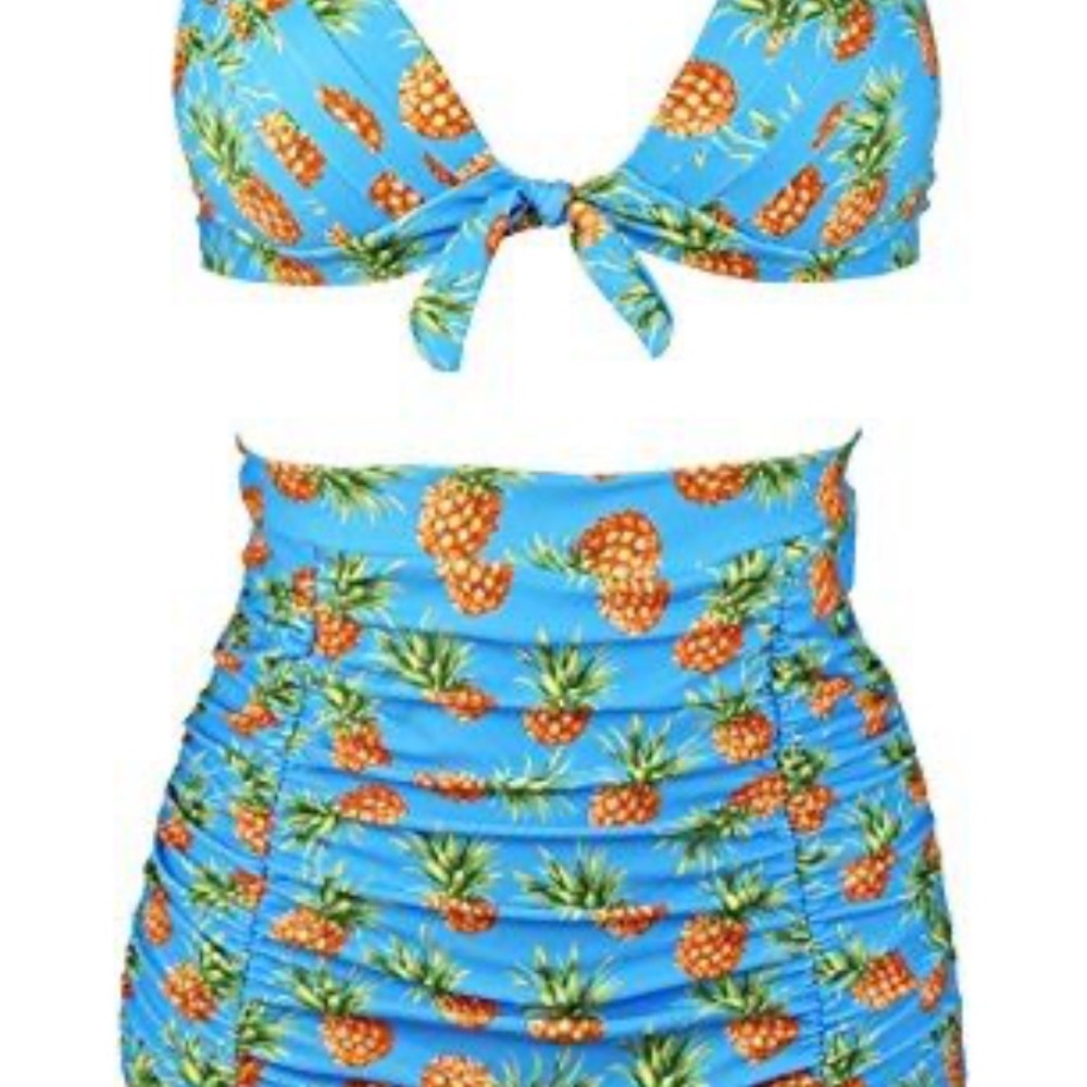 Cocoship Plus Size 3X Blue Pineapple Bikini Set Two Piece Swimsuit Swimwear